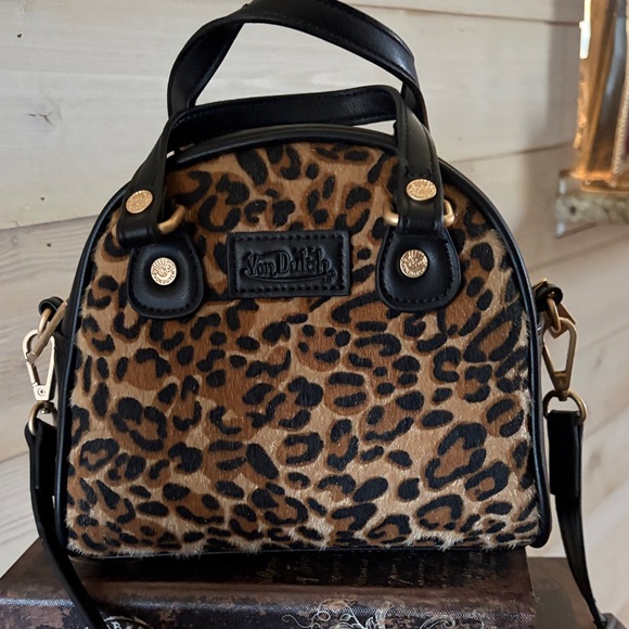 Von Dutch Leopard Mini Satchel in Black and Brown - Picture 2 of 4